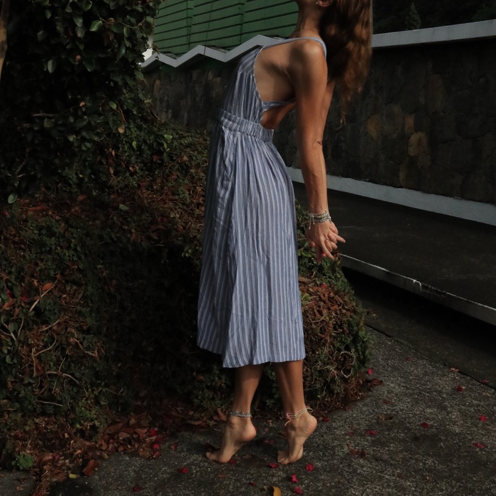 Roxy Striped Midi Dress in Blue and White